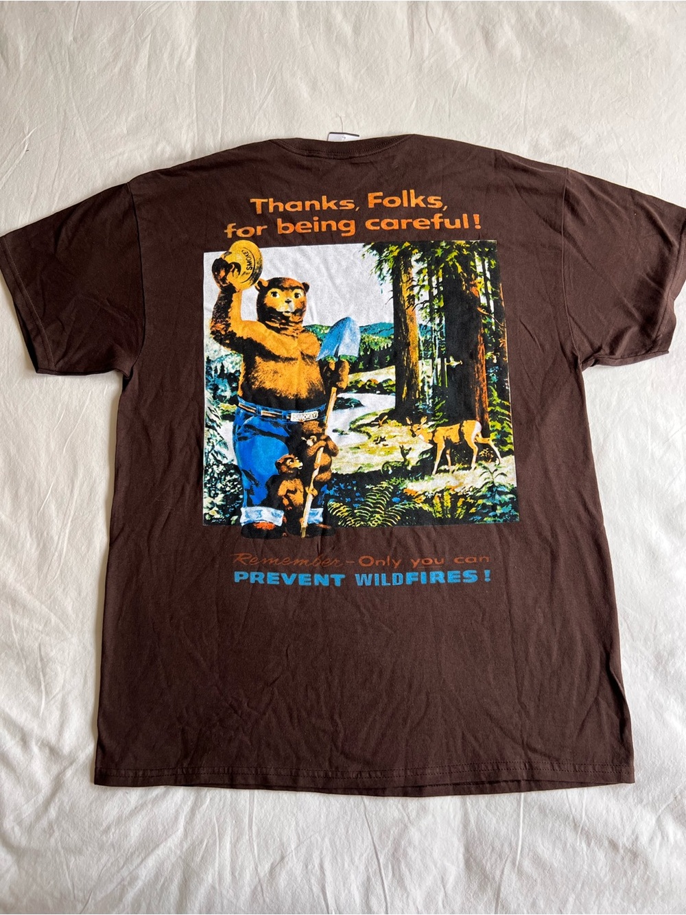 LARGE Back Graphic - Vintage Style Brown Smokey Bear Graphic Tee